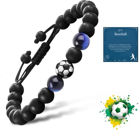 Fußball Armband Jungen Naturstein Fußballarmband, Fussball Geschenk für Kinder und Teenager Geburtstag Weihnachten Abschluss, 5-12 Jahre Für Jungen Mädchen und Erwachsene