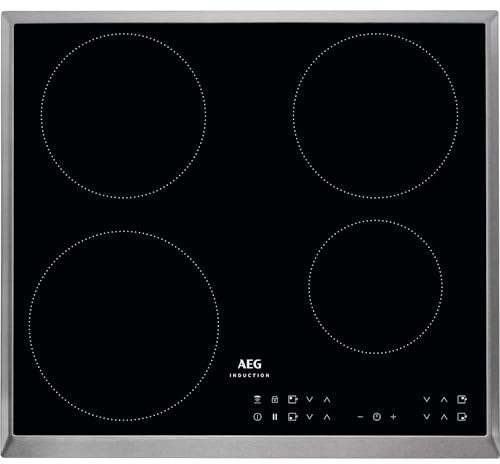 AEG Plaque de cuisson à induction autonome 60 cm / 4 zones avec 4 fonctions Power pour une cuisson rapide / 14 niveaux/cadre en acier inoxydable/minuterie/commande tactile par zone/compatible