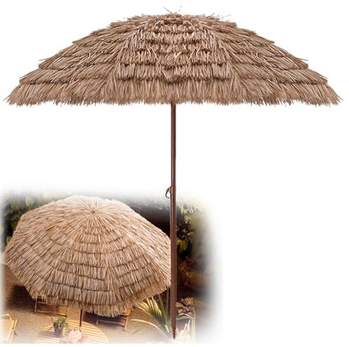星姿 Ombrello di paglia da 1,6 m/2,0 m/2,4 m per spiaggia, portatile, inclinabile, ombrello da patio a 8 costole, ombrello in paglia one-touch con borsa portaoggetti, regolazione in altezza a 2 livelli,