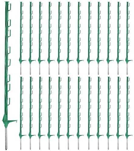 Zoiut 25 Pack Electric Fence Posts,48 Inch/4FT Step-in Plastic Posts for Farm and Garden,Temporary Sturdy Fencing System for Electric Fencing and Yard Protection, Green