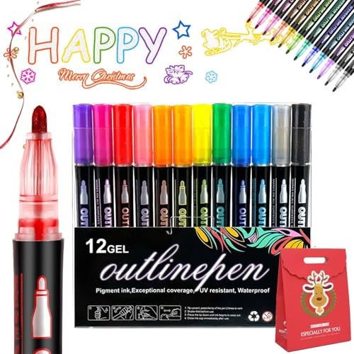 Vgpbphj Rotulador de graffiti para colorear, resaltador de 36 colores, marcadores de contorno de doble línea para arte y bricolaje, escritura, álbumes de recortes (12 unidades)