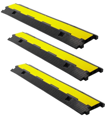 Fiqops Puente de Cable Pasacables Cubre Cables de 3 Piezas de 2 Canales, 101 x 25 x 5 cm, Puente de Cable de Goma, Diseño Modular, Protector de Cables para Aparcamiento (Negro)