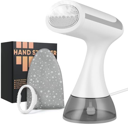 HOTUT Plancha Vertical Vapor, 1500W Plancha Vertical Portatil, Plancha de Viaje con Tanque de Agua 300ML, Calentamiento Rápido de 30s, Cepillo de Vapor Removedor de Arrugas Para Hogar, Viajes, Blanco