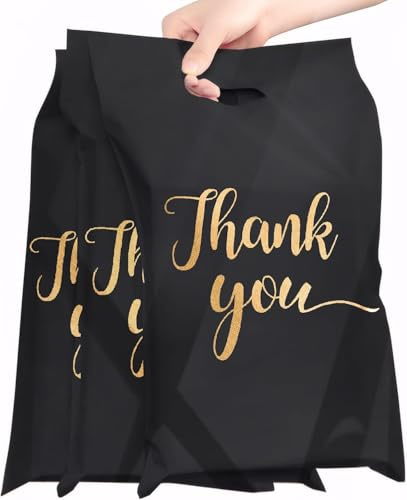 100 Bolsas de Regalo de Agradecimiento,Bolsas Autoadhesivas de Agradecimiento para Pequeñas Empresas,Reutilizable Bolsas de Almacenamiento Portátiles,Bolsas de Regalo Perfectas para Bodas(Negro)