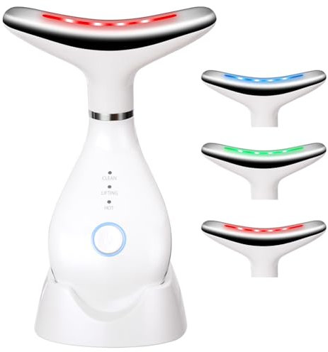 AOGOE Electric Face and Neck Massager with 3 Color Modes and 45±5°C Heat - Anti-Wrinkle Device for Tightening, Lifting, and Anti-Aging