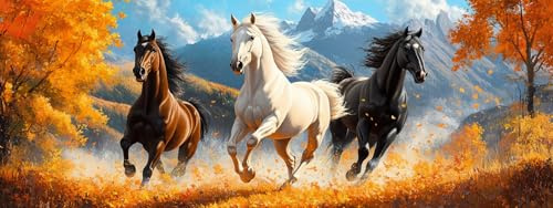 Bimkole DIY 5D Grande Diamond Painting Kit Completo Fai da Te Cavallo, Animali Autunnali Pittura Diamante Punto Croce Strass Arte E Creazione Di Mosaico Decorazione Murale Artigianale 30x80 cm