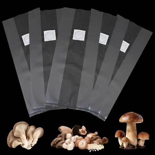 Editbar 50 sacchetti per la coltivazione di funghi, 32 x 50 cm, ideali per substrato, per la coltivazione di funghi, ideali come regalo per gli amanti dei funghi e delle verdure