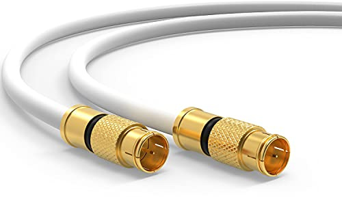 RedStar24 SAT-kabel 10 m 135 dB – koaxial antennkabel med Quick F-kontakt – 5-vägs skärmad, 75 ohm – HDTV, 4K UHD, DVB-S/S2, kabelmodem och router anslutningskabel