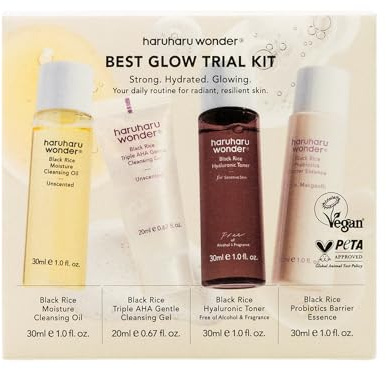 haruharu wonder Best Glow Trial Kit, Skin care Starter Set, Travel Size | Daily Routine, Double Cleansing & Hydration, Mini Size, Hydrated, Glowing, Toner, Barrier Essence, Vegan, Korean Skin Care