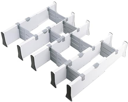 RATSTONE Separador Cajones Ajustable，Separadores de Cajones，Longitud Ajustable de 37,5 a 54 cm, Altura de 10 cm,Divisorias para Gavetas, Organizador Cajones Separador para Cocina, Baño, Oficina