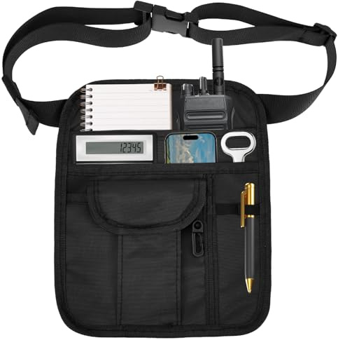 WHQLANG Server Apron Waist Pouch, Restaurant Waiter Waist Tool Pouch Bag with Adjustable Belt, Utility Money Bag Working Serving Apron with Multi Pockets for Restaurant Hotel Bar