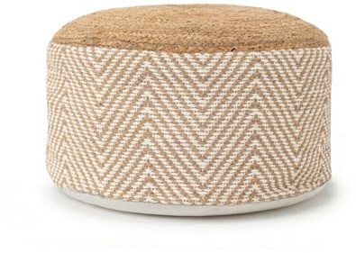 HAPPERS Puff Yute Algodón Natura. reposapiés, Taburete bajo, otomana, diseño Exclusivo con Relleno Incluido
