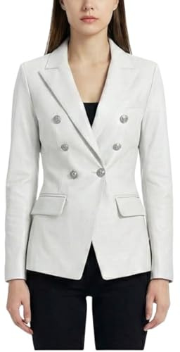 Fancyd Blazer de piel con doble botonadura para mujer