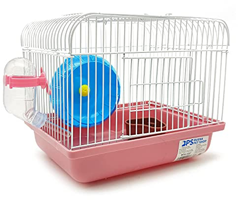 BPS Hamsterkäfig Chalet für Hamster mit Futterrad und Tränke 22,5 * 17 * 19 cm (Zufällige Farbe)