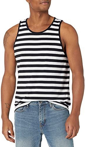 Amazon Essentials Men's Regular-Fit Vest, Black White Horizontal Stripes, S