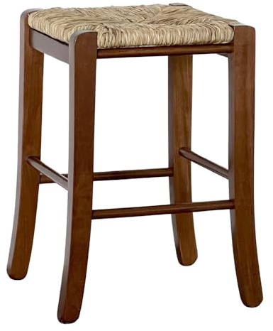 OKAFFAREFATTO MADDALONI Sgabello da bar basso in legno con seduta quandrata cm 30 x 30 in paglia in noce scuro h cm 47 nuovo già montato con gambe a sciabola