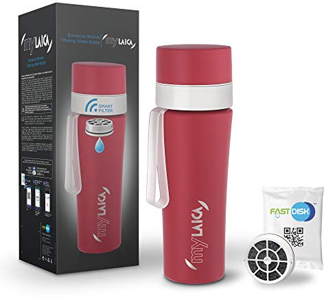 Laica MyLaica Botella Personal Deportiva, 0,5 L, Acero Inoxidable, filtrante, Rojo