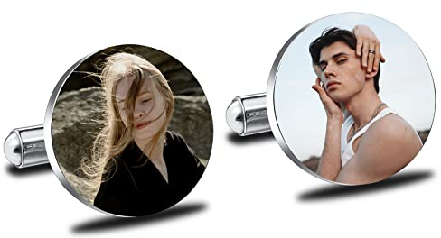 MeMeDIY Gemelos para Hombre Personalizado con Foto/Inicial/Texto de Acero Inoxidable Plata Gemelos Iniciales para Camisa Traje Esmoquin Negocio Padrinos Regalo