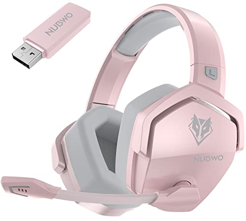 NUBWO G06 Cascos Gaming Inalámbricos con Drivers de 50 mm para PC/Ps5/Ps4/NS/Mobile,Auriculares Gaming Inalámbricos con 2.4 GHz+Bluetooth 5.3 Modo Dual,7.1 Sonido Envolvente,Duración 100Hr+ - Rosa