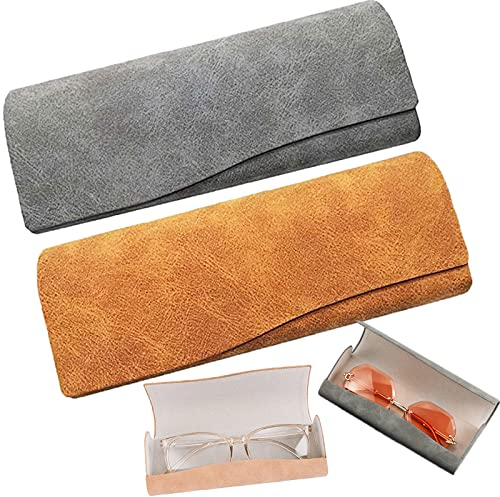 lankai 2 Stück Magnetverschluss Brillenetui, Leder Brillenetui, Weichem Innenfutter Brillenetui Box, für Damen Herren Kinder, Kurzsichtigkeitsbrillen, Sonnenbrillen, Lesebrillen Grau, Braun