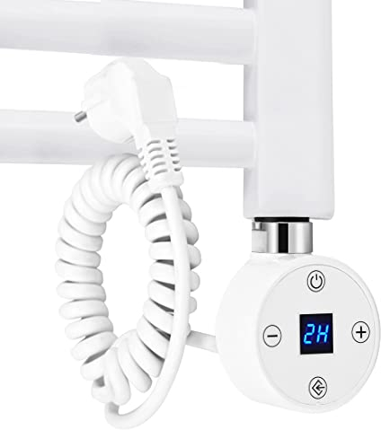 EMKE Heizstab 300W für Badheizkörper, Heizpatrone aus Edelstahl für Handtuchheizkörper Elektrisch Heizkörper, Heizstab mit Thermostat und Temperaturregler Weiß
