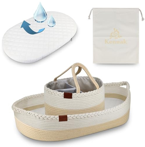 Kenuak® Wickelauflage, Baby Wickelkorb, Reise-Wickelunterlage, Moseskorb, Wickelaufsatz, Wickeltischauflage für Kommode, Babyzimmer Dekoration, Schaumstoffmatratze + wasserabweisender Bezug