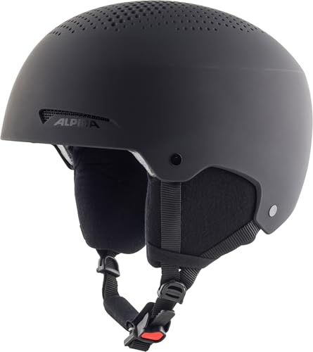 ALPINA ARBER - hochwertiger & Leichter Skihelm mit integriertem Visier für Erwachsene, mit abnehmbaren Ohrenpolstern, optimale Stoßabsorption - Black matt - L (58-61 cm)