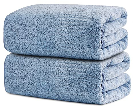 SEISSO Paquete de 2 Toallas de Baño, Sábanas de Baño de Fibra de Bambú 90 x 160cm, Sábana de Baño Súper Suave, Altamente Absorbente y de Secado Rápido, Uso para Hotel, SPA, Baño, Azul Claro