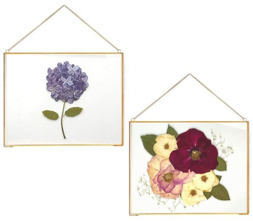 Beedecor Double Glass Frame for Pressed Flowers, Photos and Artwork - Set of 2 Large Hanging Picture Frames, Floating Frame for kids art gallery, Big Rectangular Wall Decor Photo Display, Clear Metal