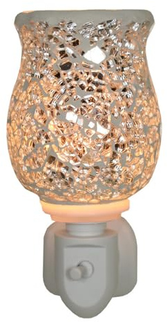 Cello Shining Silver Plug-In Wax Melt & Oil Burner - Electric Diffuser for Wax Melts & Essential Oils, Home Aroma Present, Office Gift, Bedroom Night Light, Hallway & Living Room Fragrance