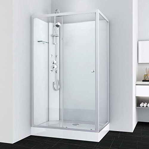 Sanotechnik Komplettduschkabine Viva 2 Schwarz 120×80×225cm – All-in-One Komplettdusche | 4mm ESG-Glas, 4 Massagedüsen, Kopf- & Handbrause, reversibel, Schiebetür-Ecklösung, PS19