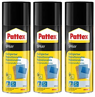 Pattex Sprühkleber Power Spray korrigierbar, lösemittelhaltiger Sprühklebstoff für schnelle und dauerhafte Verklebungen, farblos, 3x 400ml Dose