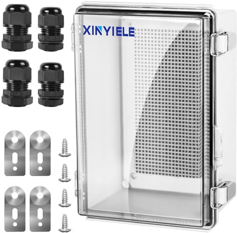 XINYIELE Waterproof Outdoor Project ABS Plastic Junction Box IP67 Weatherproof Dustproof Enclosure with Hinged Cover, Mounting Plate,Wall Brackets for Power Project (Clear, 11x7.5x5.5)