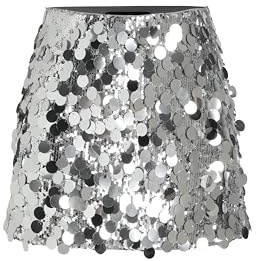 CIDER Sequin Mid Waist Sparkle Skirt Party Club Night Out Mini Skirt for Women Trendy Silver