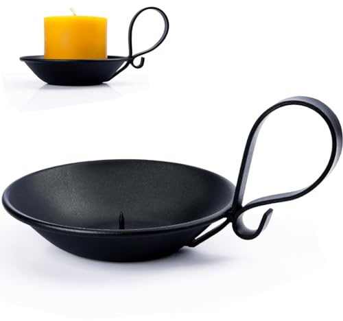 AGLARY Matte Black Iron Pillar Candle Holder, with Handle, Simple Industrial Style ，Table Centerpiece Decoration，with Safety Spike.