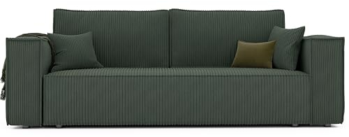 GREKPOL Schlafsofa mit Bettkasten 240x105 - Cord Grün - Sofa mit schlaffunktion - Couch mit Schlaffunktion - Sofa 3 Sitzer - Wohnzimmer Couch - Schlafcouch