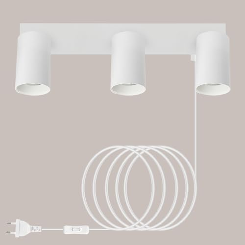 TaFiCo Applique da Parete con Spina e Cavo 3 Luci Bianco GU10 - Lampada da Muro Interno Moderna Ruotabile 350° - Abat Jour da Muro per Camera da Letto Soggiorno Pittura Murale - Senza Lampadina