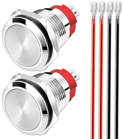Gebildet 2 pezzi Pulsante Impermeabile Momentaneo 0~250V (5V/12V/24V/110V/220V)/10Amp 16mm Interruttore a Pulsante in acciaio Inossidabile Impermeabile con filo di collegamento