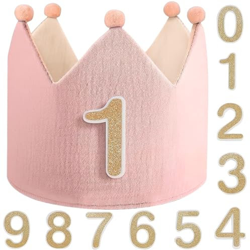 RIVIEVAL Cappello di compleanno, corona di compleanno con numeri 0-9 Cappello di compleanno reversibile Regolabile Cappelli da festa per bambini Corona per bambini per festa di compleanno (rosa)