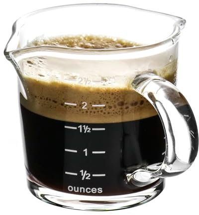 QWORK® Vaso Medidor de Vidrio, Vaso Medidor con Doble Salida y Asa, 70 ml Vaso de Leche, para Espresso, Cócteles, Leche