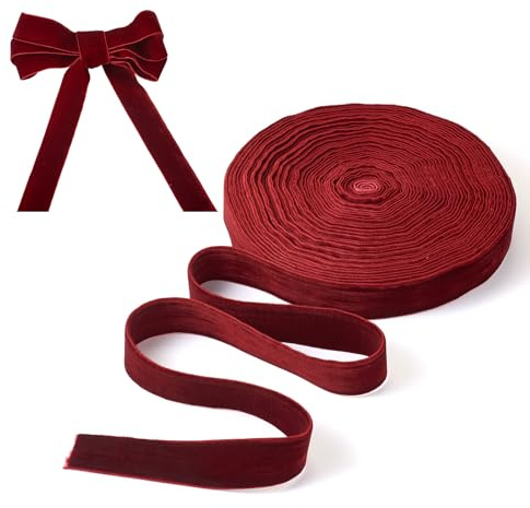PandaHall - Nastro in velluto double face, per cucito, fiocco, imballaggio, decorazione per feste di nozze, colore rosso scuro (11 m x 25 mm)