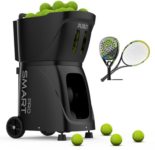 PUSUN Machine à Balles de Tennis, PT-Smart Pro Lanceur de Tennis de Padel pour Entraînement Professionnel, Exercice IA/Programmation/Aléatoire, Triple contrôle via App/iWatch/Télécommande, Capacité