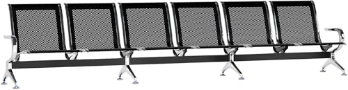 CLP 6er Wartebank Airport I Sitzbank für 6 Personen, Robuste Wartestühle mit Metallgestell in Chrom-Optik, mit Rückenlehne, Farbe:schwarz