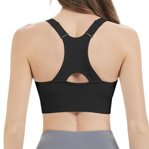 Nabawa Racerback Sports Bras for Women High Impack Adjustable High Support Sports Top Unpadded Seamless Workout Yoga Gym Bra,Black L