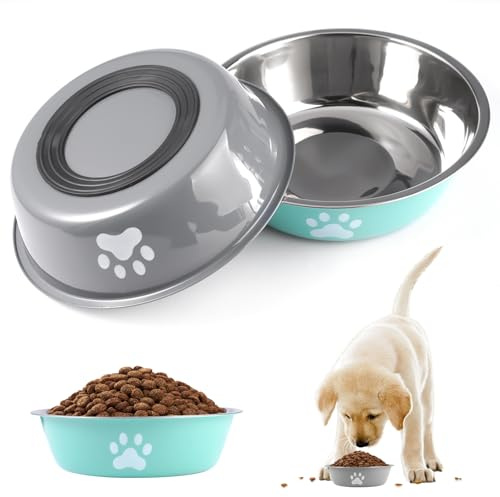 2 Piezas Cuenco de Acero Inoxidable Ø17cm, 780ml Tazón Antideslizante para Mascotas con Base de Silicona, Comedero Perro Grado Alimenticio, Comedero Mascotas para Perros Pequeños, Medianos y Gatos