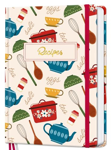 LuBudingJoy receptbok att skriva i dina egna recept, inbunden tom kokbok, anpassningsbar A5 receptjournal håller 148 recept (röd)