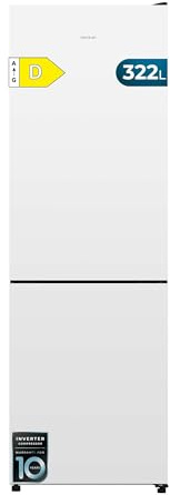 Cecotec Frigorífico Combi 322L Total NoFrost Bolero CoolMarket Combi 322i White D. Alto 185,5cm, Ancho 59,5cm, Multi Airflow, HumidityFlex HUB, Luz LED, Display Interior, Cristal Blanco Premium
