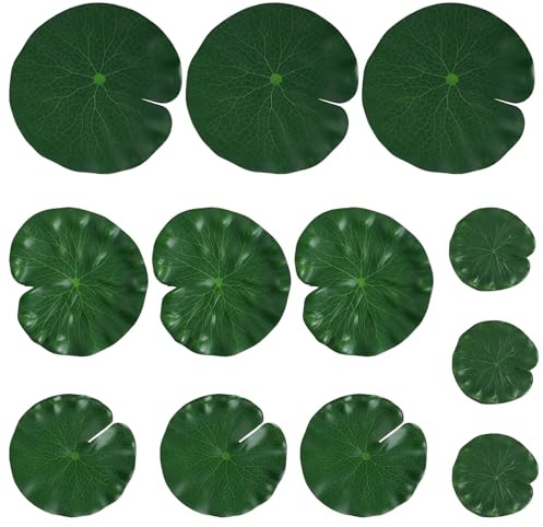 LUMOOM 12 foglie di loto artificiali, mini laghetto, decorazione realistica, ninfea pad, decorazione galleggiante, per la casa, il giardino, lo stagno, la piscina, l'acquario