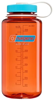 Nalgene 32 oz Wide Mouth Water Bottle, Thrill & Motion, Flame w/Blue Atoll