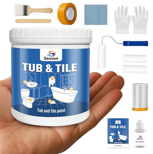 Tub and Tile Paint, Gloss White Paint Tub and Tile Refinishing Kit for Bathtub Porcelain Repair Scratches Cracks Chips on Porcelain Acrylic Enamel Cast Iron Tiles Sinks Toilets White 10-12 sq.ft 5oz